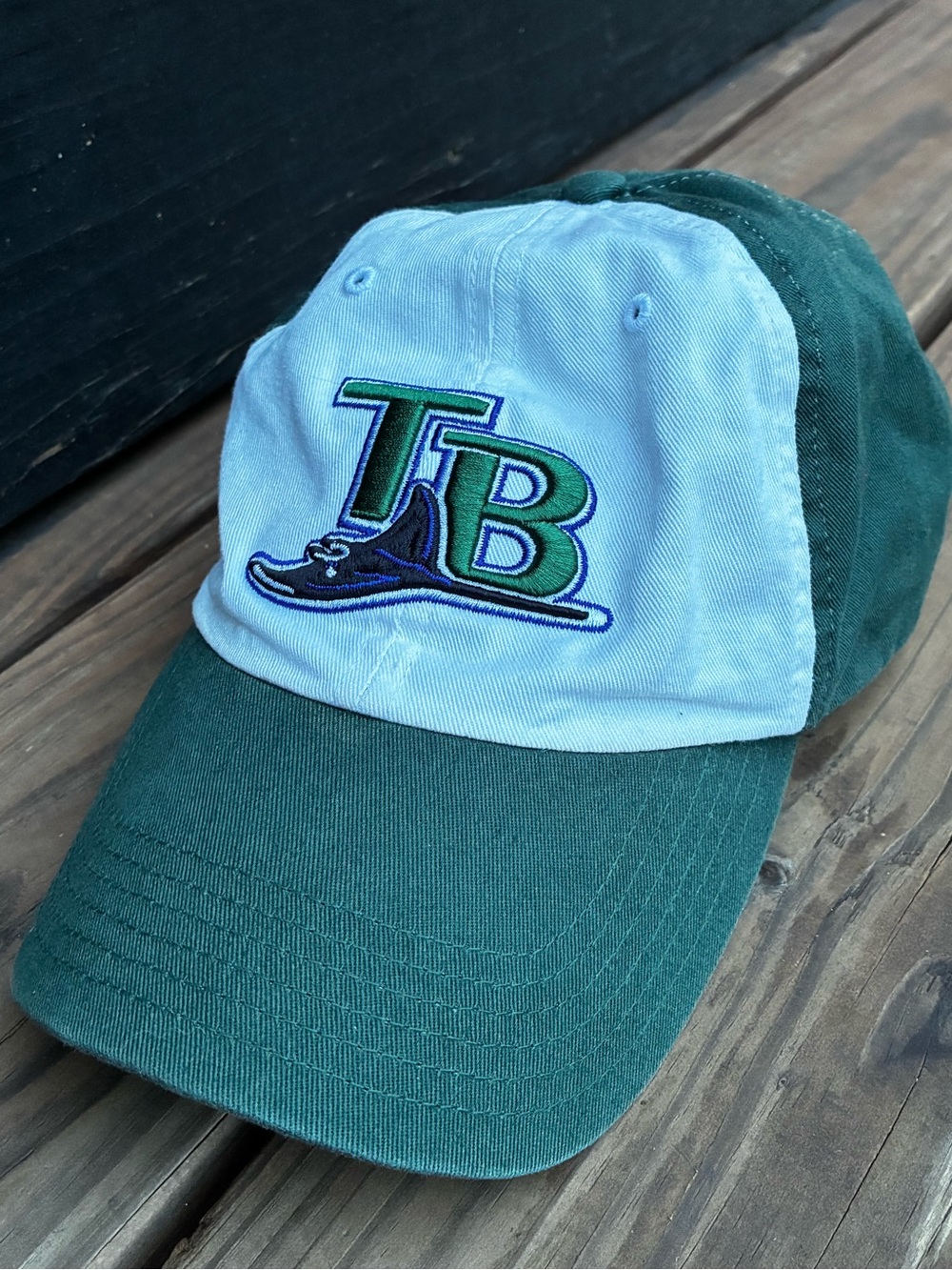 VINTAGE Tampa Bay Rays Two-Tone Green and White Baseball Cap MLB Genuine